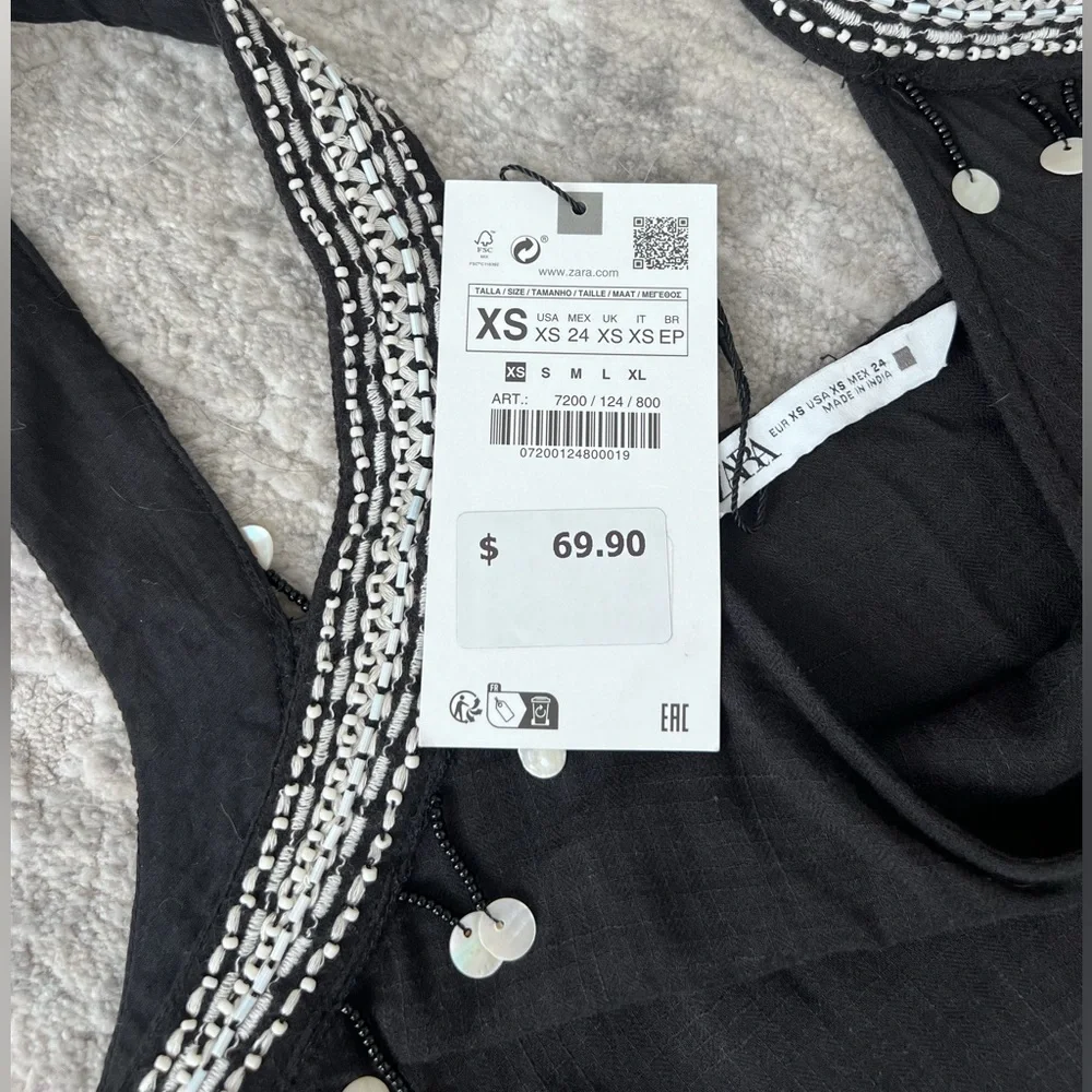 Zara Black Jewel Midi Dress Size XS - Picture 4 of 4